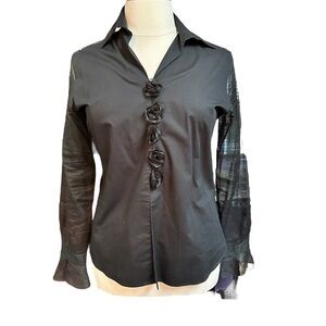 Gorgeous Black Sheer armed Anne Fontaine Button down Blouse